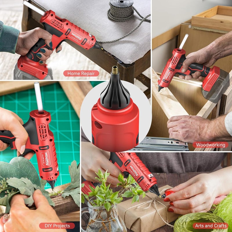 MtiolHig100W Hot Glue Gun Compatible with Milwaukee 18v Battery, Wireless Battery Powered for 18v Battery, Heavy Duty Full Size Glue Gun with 20pcs 0.43'' Glue Sticks for Crafts DIY & Repairs - Image 5